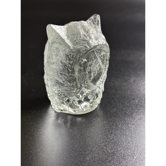 Vintage Pukeberg Sweden Textured Art Glass Owl Crystal Paperweight Figurine - Picture 7 of 13